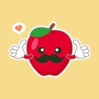 personnage de pomme mignon et kawaii avec une drôle de tête. emoji de pomme de dessin animé mignon heureux. illustration vectorielle de nourriture végétarienne saine