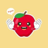 personnage de pomme mignon et kawaii avec une drôle de tête. emoji de pomme de dessin animé mignon heureux. illustration vectorielle de nourriture végétarienne saine vecteur