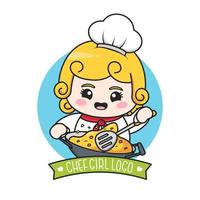 joli petit logo de fille de chef potelé vecteur