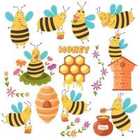 ensemble d'abeilles mignonnes et de miel