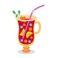 délicieuses boissons de vacances. boisson de fête de noël. punch de noël avec baies et fruits. cocktail avec une paille vecteur