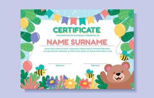 joli certificat d'ours et d'abeille pour les enfants vecteur