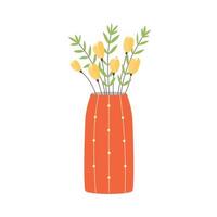 vase orange de vecteur avec des fleurs de tulipes jaunes