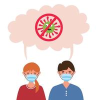 fille et gars dans des masques médicaux contre le coronavirus vecteur