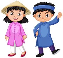 Vietnam garçon et fille en costume de tradition vecteur