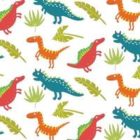 modèle sans couture de dinosaures de feuilles tropicales vecteur