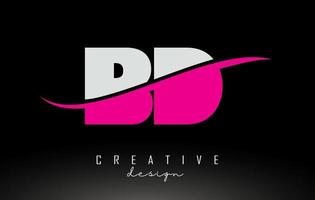 bd bd logo lettre blanc et rose avec swoosh. vecteur