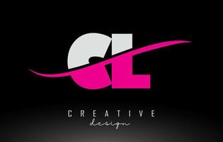 cl cl logo lettre blanche et rose avec swoosh. vecteur