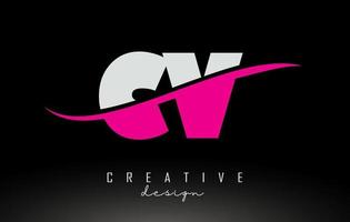 cv cv logo lettre blanche et rose avec swoosh. vecteur