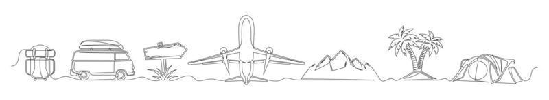 ensemble de dessin continu d'une ligne d'un thème de voyage vecteur