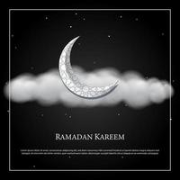 graphique vectoriel du ramadan kareem avec croissant de lune sur fond noir. adapté pour carte de voeux, papier peint et autres.
