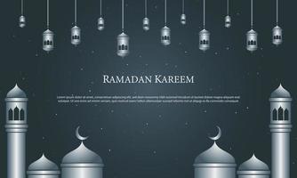 graphique vectoriel du ramadan kareem avec mosquée et lanterne. adapté pour carte de voeux, papier peint et autres.