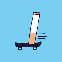 cigarette ride une planche à roulettes, illustration pour t-shirt, autocollant ou marchandise vestimentaire. avec un style doodle, rétro et dessin animé. vecteur