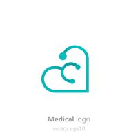 Logo médical Concept. Stéthoscope en forme de coeur. Logotype pour clinique, hôpital ou médecin. Illustration de plat dégradé de vecteur