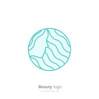 Logo bleu avec le visage et les cheveux de femme. Logotype de salon de beauté. Illustration vectorielle ligne plate vecteur