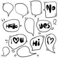 jolie bulle de dialogue avec un style de texte doodle dessiné à la main vecteur