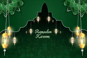 ramadan kareem fond islamique luxe vert et or avec élément de ligne vecteur