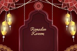 ramadan kareem fond islamique luxe rouge et or avec élément de ligne vecteur