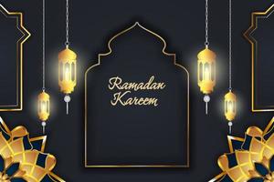 ramadan kareem fond islamique luxe en or noir avec une belle lampe vecteur