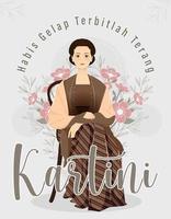 selamat hari kartini signifie joyeux jour de kartini. kartini est une héroïne indonésienne. habis gelap terbitlah terang signifie après l'obscurité vient la lumière. illustration vectorielle. vecteur