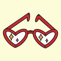 icône de vecteur de lunettes en forme de coeur. illustration isolée de mode dessinée à la main. lunettes romantiques mignonnes, clipart vintage pour la décoration, conception de t-shirt, autocollant, carte. doodle plat lumineux, style années 70-90