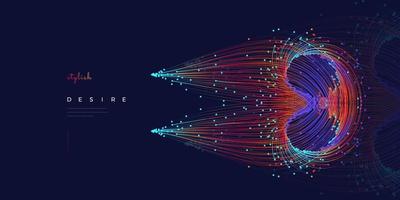 élément de fond abstrait fibre optique rougeoyante. les petites particules s'efforcent hors du centre. utilisation d'illustration vectorielle pour la technologie quantique, le numérique, la science, la musique, la communication. vecteur