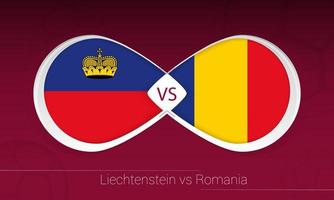 liechtenstein contre la roumanie en compétition de football, groupe j. versus icône sur fond de football. vecteur