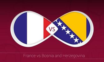 france vs bosnie-herzégovine en compétition de football, groupe d. versus icône sur fond de football. vecteur