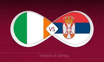 irlande vs serbie en compétition de football, groupe a. versus icône sur fond de football. vecteur