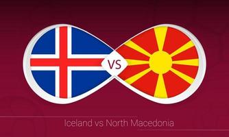 islande contre macédoine du nord en compétition de football, groupe j. versus icône sur fond de football. vecteur