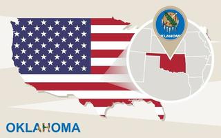 carte des états-unis avec l'état agrandi de l'oklahoma. drapeau et carte de l'oklahoma. vecteur