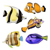 bel ensemble de poissons. idole mauresque, paracanthurus, poisson mandarin, poisson clown. isolé sur l'illustration vectorielle blanche. vecteur