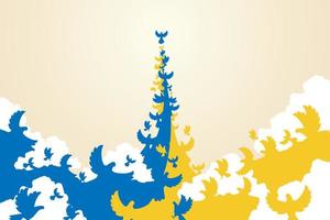 les pigeons bleus et les pigeons jaunes ont volé ensemble pour former le drapeau ukrainien. vecteur