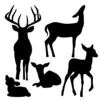 isolé sur fond blanc, une collection de silhouettes vectorielles de cerfs vecteur