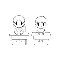 petits élèves assis dans les pupitres d&#39;école vecteur