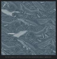 illustration de modèle sans couture de vecteur art d'essaim de baleines monotones
