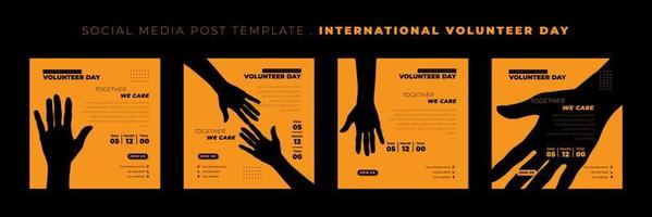 ensemble de conception de modèle de publication de médias sociaux avec la silhouette de la main. conception de modèle de journée internationale des volontaires. vecteur