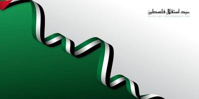 conception de fond blanc et vert avec drapeau de ruban palestine ondulant. le texte arabe signifie le jour de l'indépendance de la palestine. vecteur