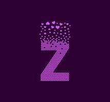 coeur lettre z animé pixel dot logo. lettre majuscule pixel vers le haut. les cœurs sont remplis de la lettre z. vecteur