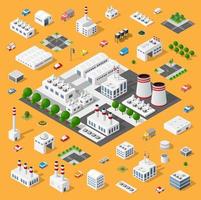 ensemble du paysage de l'usine d'objets industriels, illustration 3d vecteur