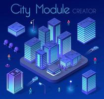 ensemble de ville isométrique ultraviolette ville de district de bloc de module 3d avec une illustration de route de rue vecteur