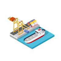 modèle de vecteur de port maritime de logistique de transport de cargo de port avec une illustration isométrique