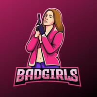 conception de mascotte de logo esport bad girl vecteur