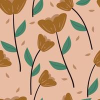 main de modèle sans couture dessinant des fleurs et des feuilles de dessin animé. dessin de plantes pour impression sur tissu, textile, papier cadeau vecteur