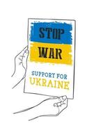 mains tenant une pancarte en papier stop war pour soutenir la guerre ukrainienne vecteur