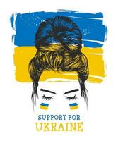 coiffures de chignon désordonné pour femmes, avec illustration de clip art vectoriel de fond de drapeau ukrainien