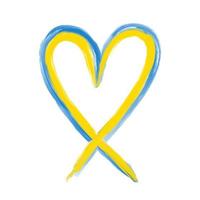 ruban en forme de coeur jaune et bleu. symbole du ruban du drapeau ukrainien. pinceau dessiné à la main grunge trait de peinture texturé dans la couleur du drapeau ukrainien vecteur