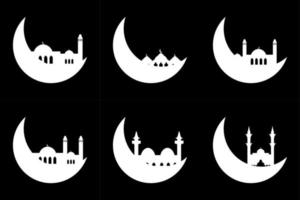 ensemble de croissant de lune avec mosquée vecteur