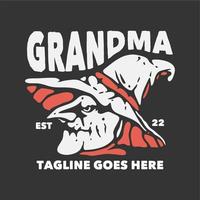 conception de t shirt grand-mère sorcière et illustration vintage de fond gris