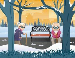 vieux grands-parents dans l'illustration du parc d'hiver vecteur